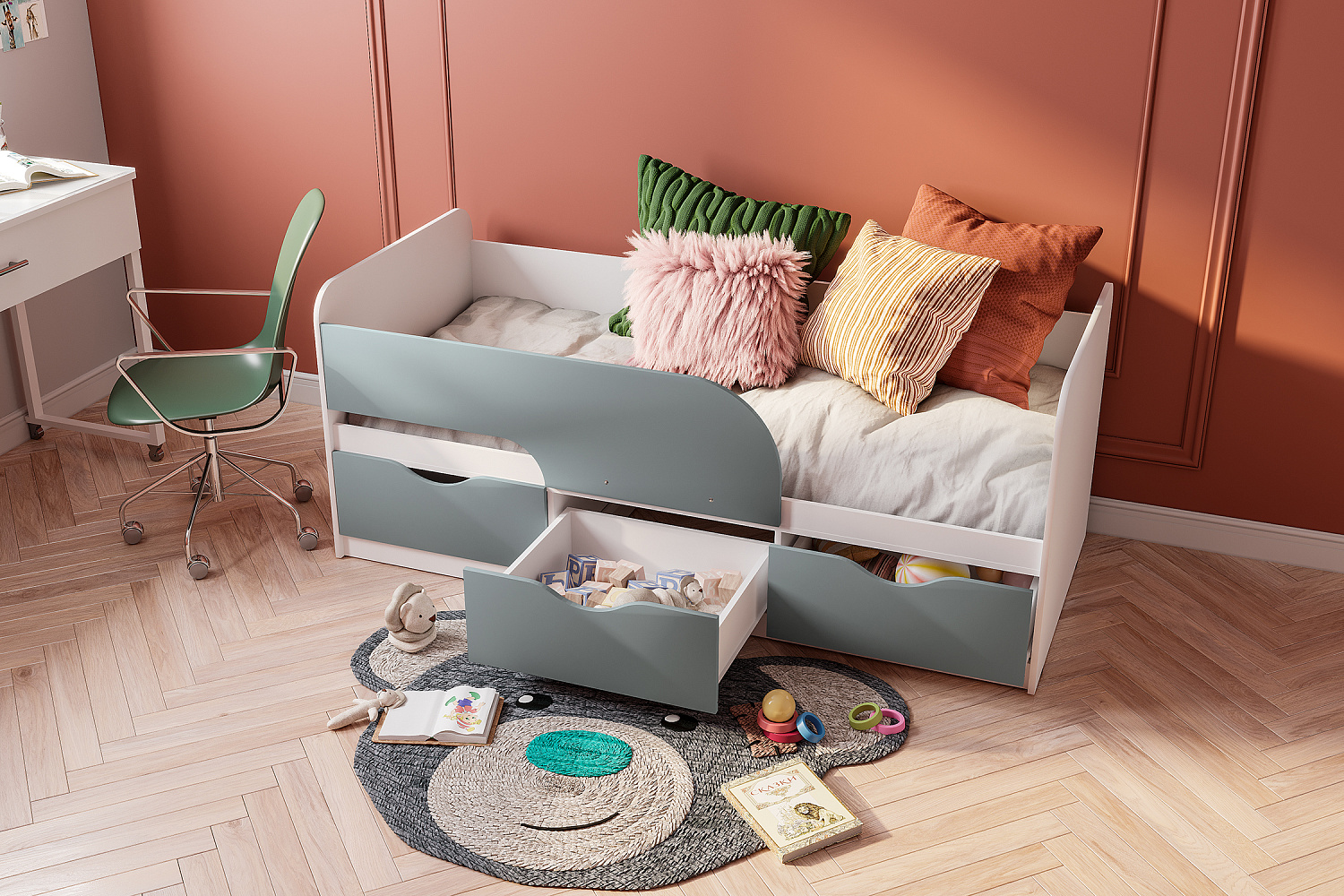 Кровать односпальная Стандарт белый / шарли бриз