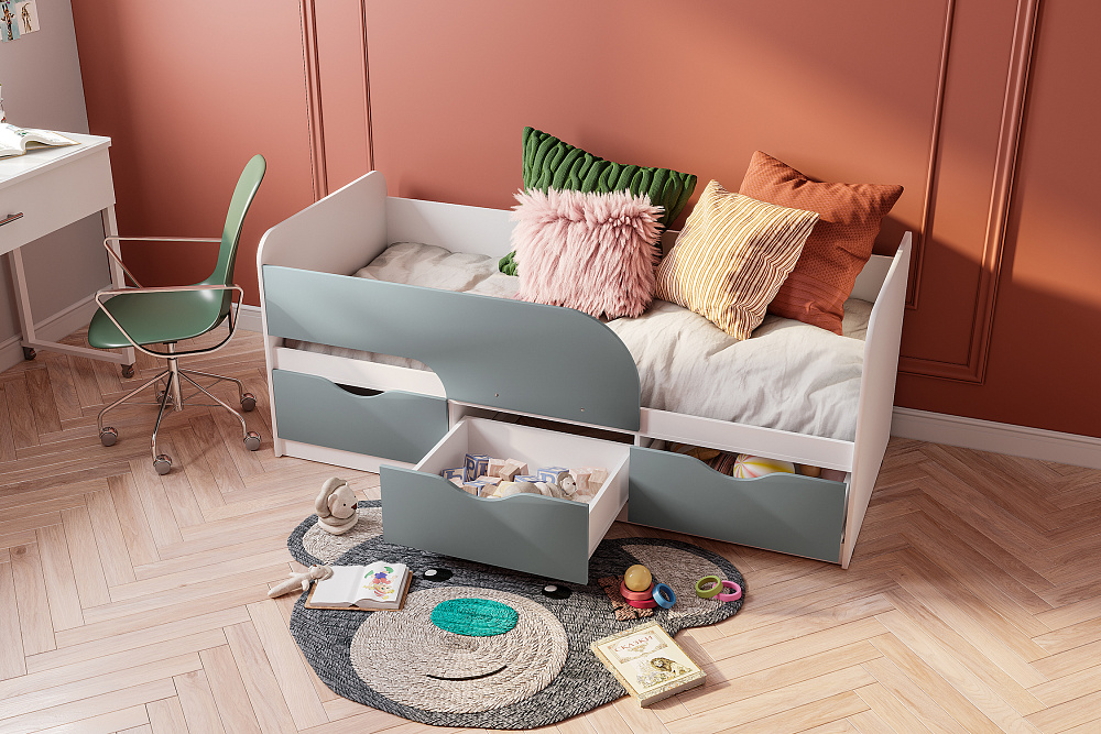 Кровать односпальная Стандарт белый / шарли бриз