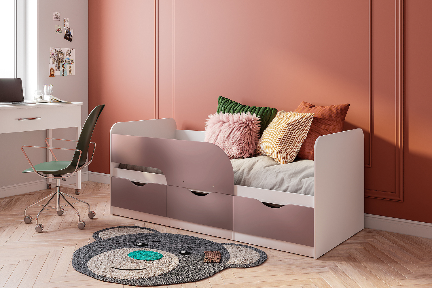 Кровать односпальная Стандарт белый / шарли пинк