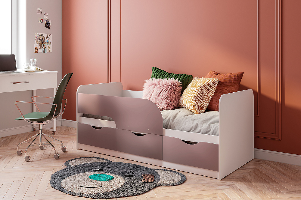 Кровать односпальная Стандарт белый / шарли пинк