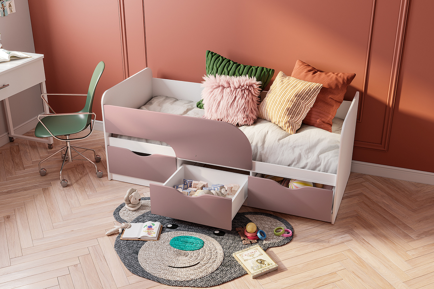 Кровать односпальная Стандарт белый / шарли пинк