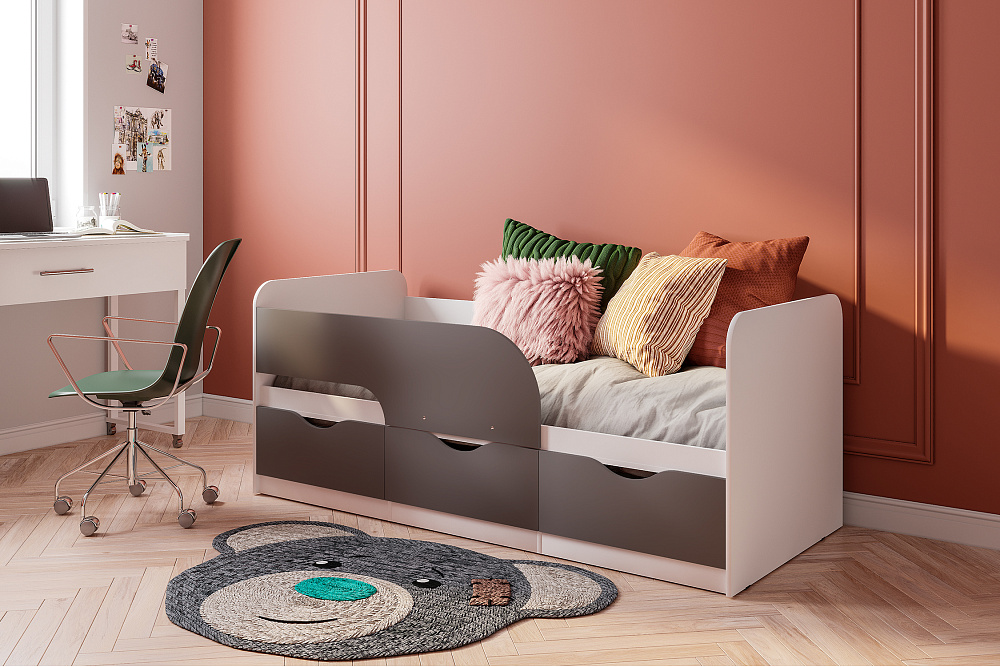 Кровать односпальная Стандарт белый / маренго