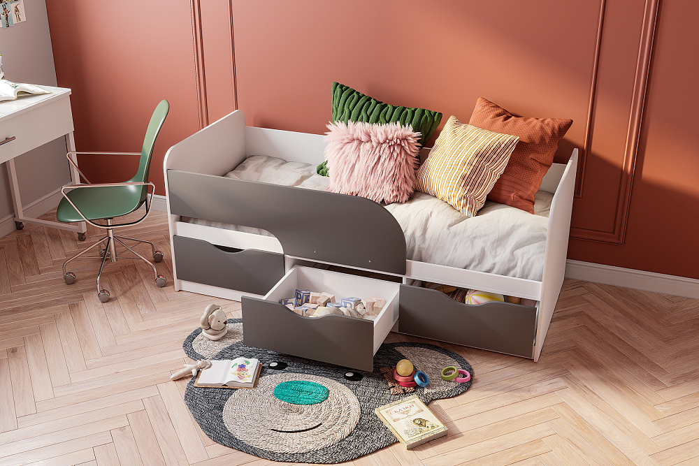 Кровать односпальная Стандарт белый / маренго