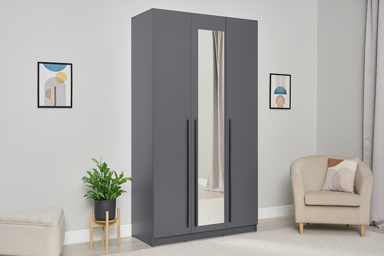 Шкаф 3-х створчатый Берген с зеркалом серый графит
