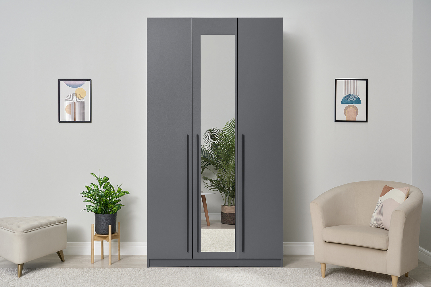 Шкаф 3-х створчатый Берген с зеркалом серый графит