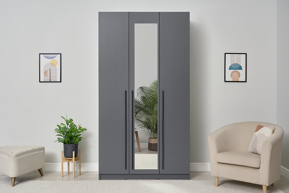 Шкаф 3-х створчатый Берген с зеркалом серый графит