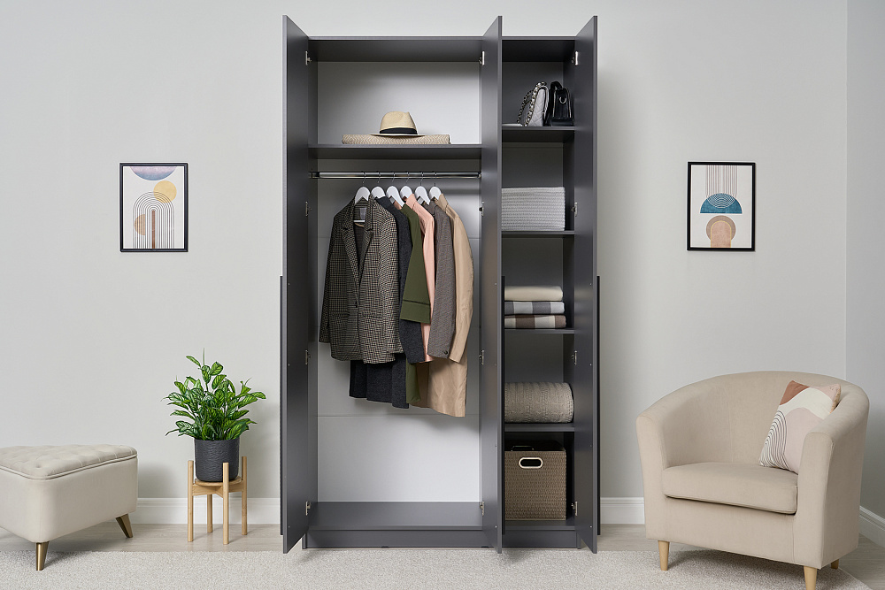 Шкаф 3-х створчатый Берген с зеркалом серый графит