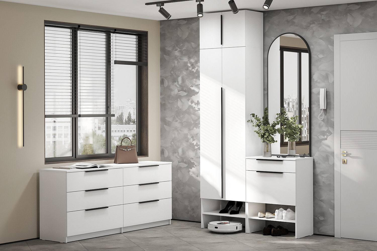 Модульная прихожая Тивина белый текстурный