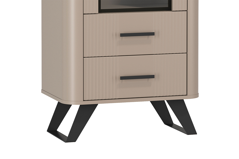 Шкаф-витрина с 2-мя ящиками Фиделия серый камень / мрамор черный