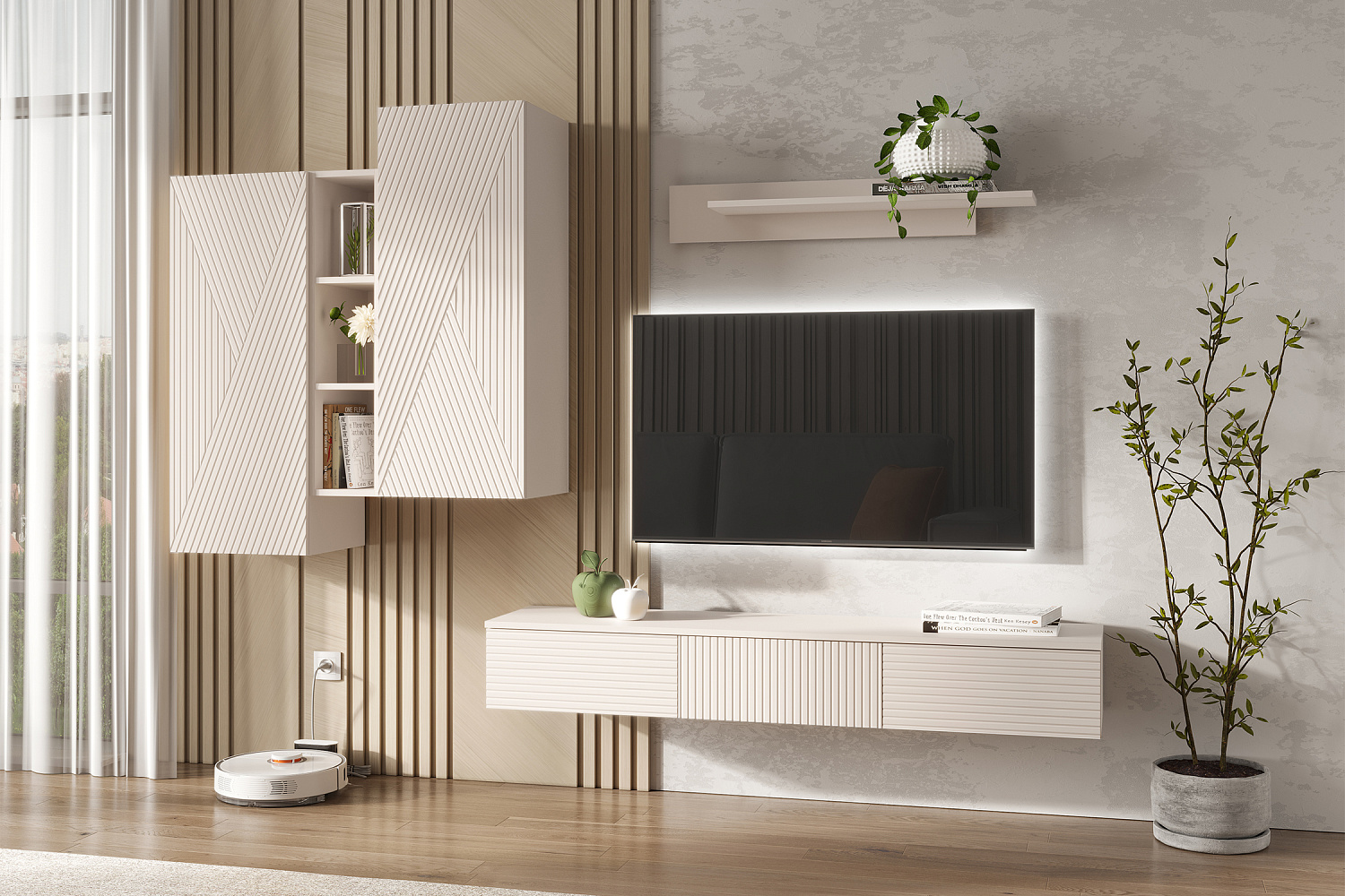 Полка навесная с ящиками Флэш кашемир