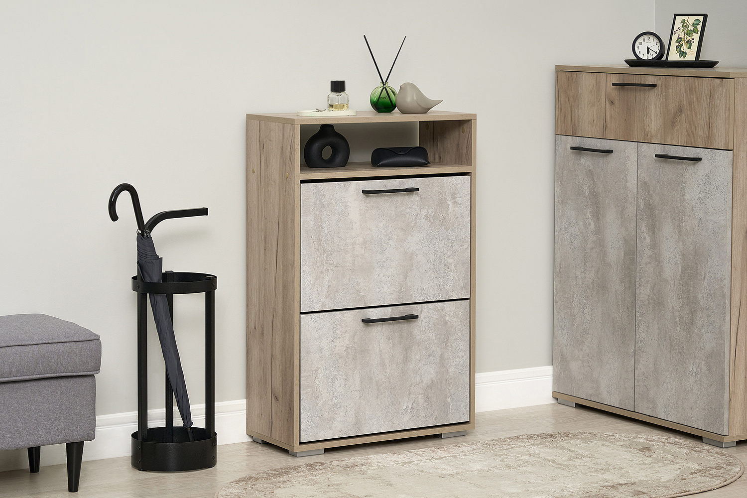 Тумба для обуви Бостон дуб крафт серый / бетонный камень