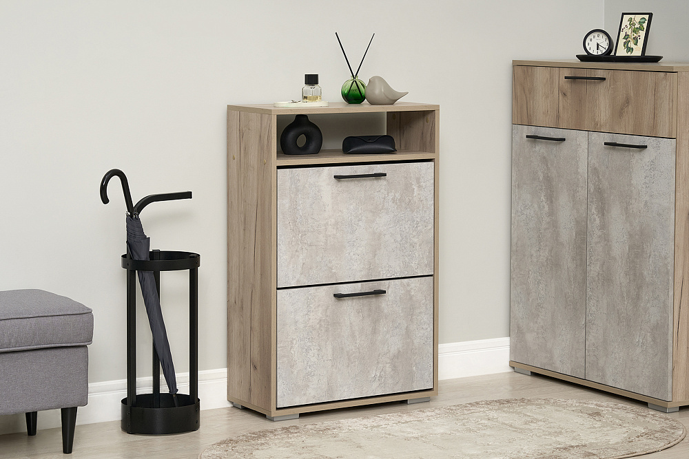 Тумба для обуви Бостон дуб крафт серый / бетонный камень