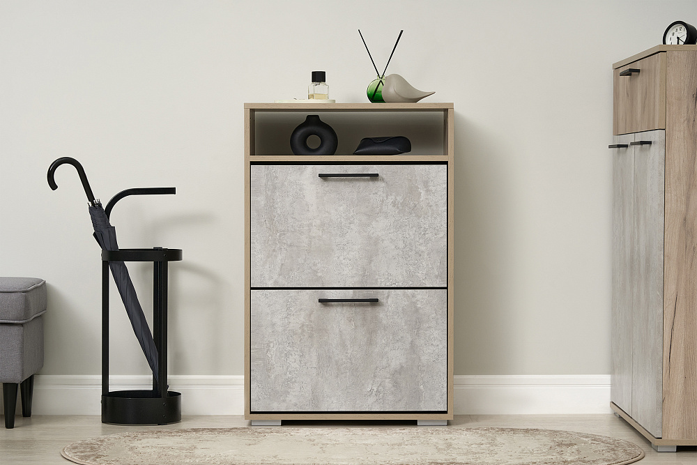 Тумба для обуви Бостон дуб крафт серый / бетонный камень