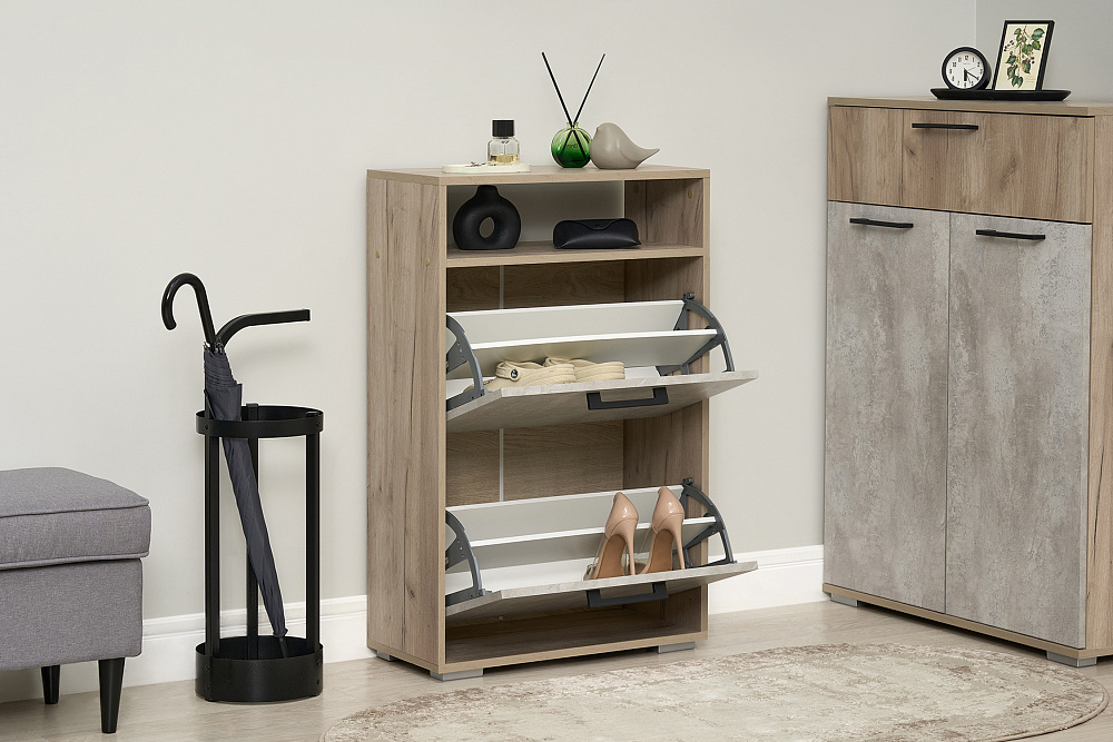 Тумба для обуви Бостон дуб крафт серый / бетонный камень