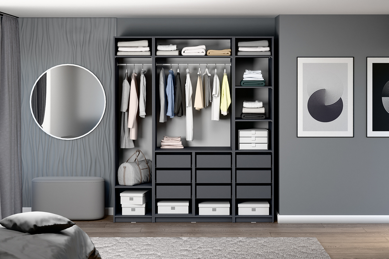 Гардеробная прямая Макс №3 серая