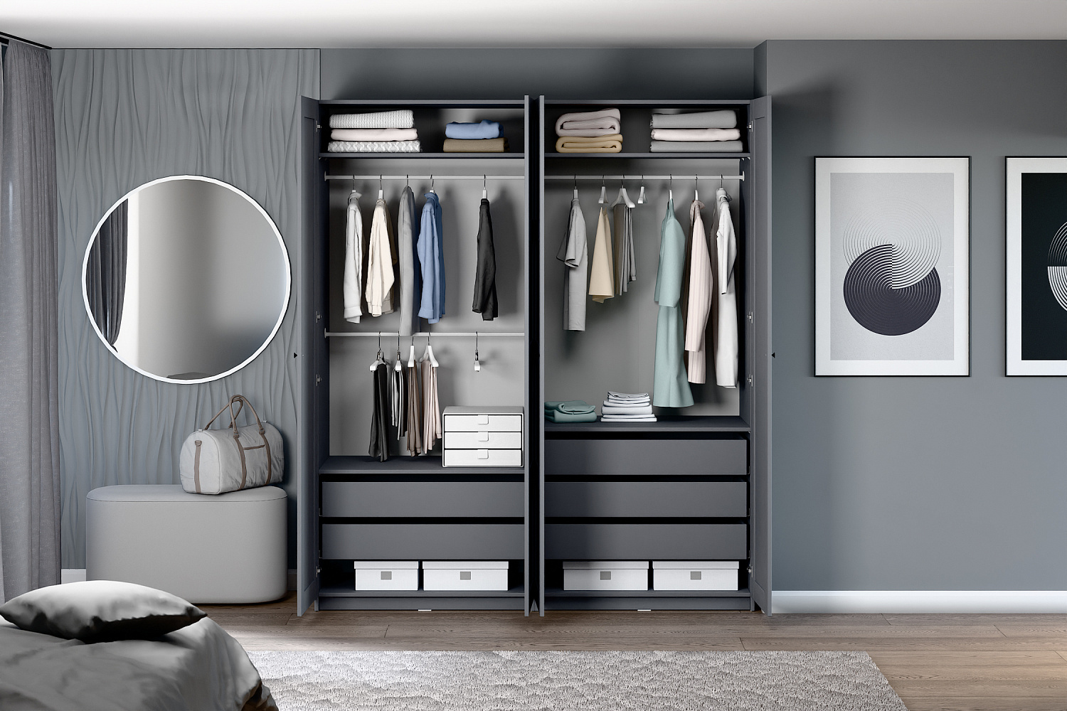 Гардеробная прямая Макс №4 серая