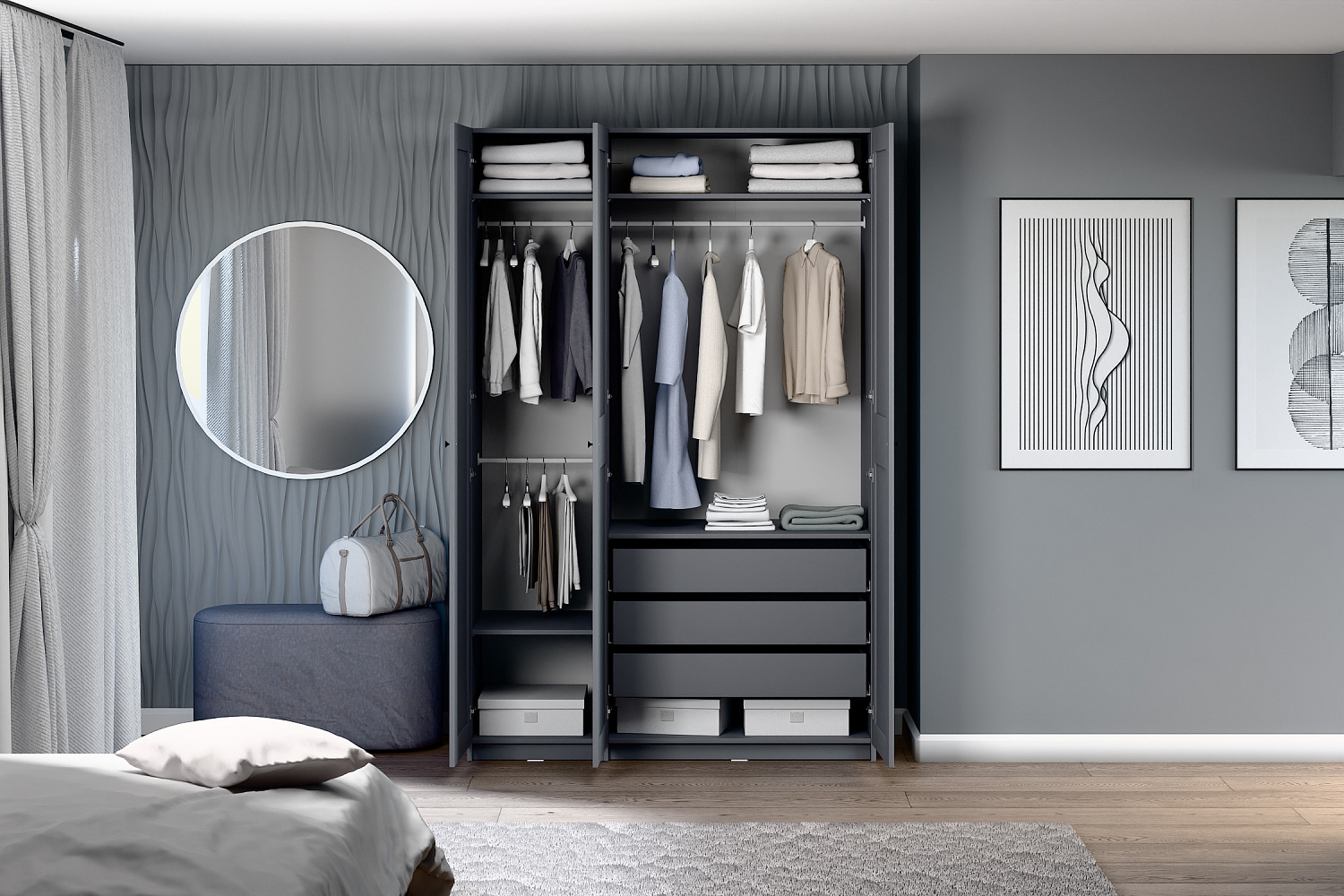 Гардеробная прямая Макс №7 серая