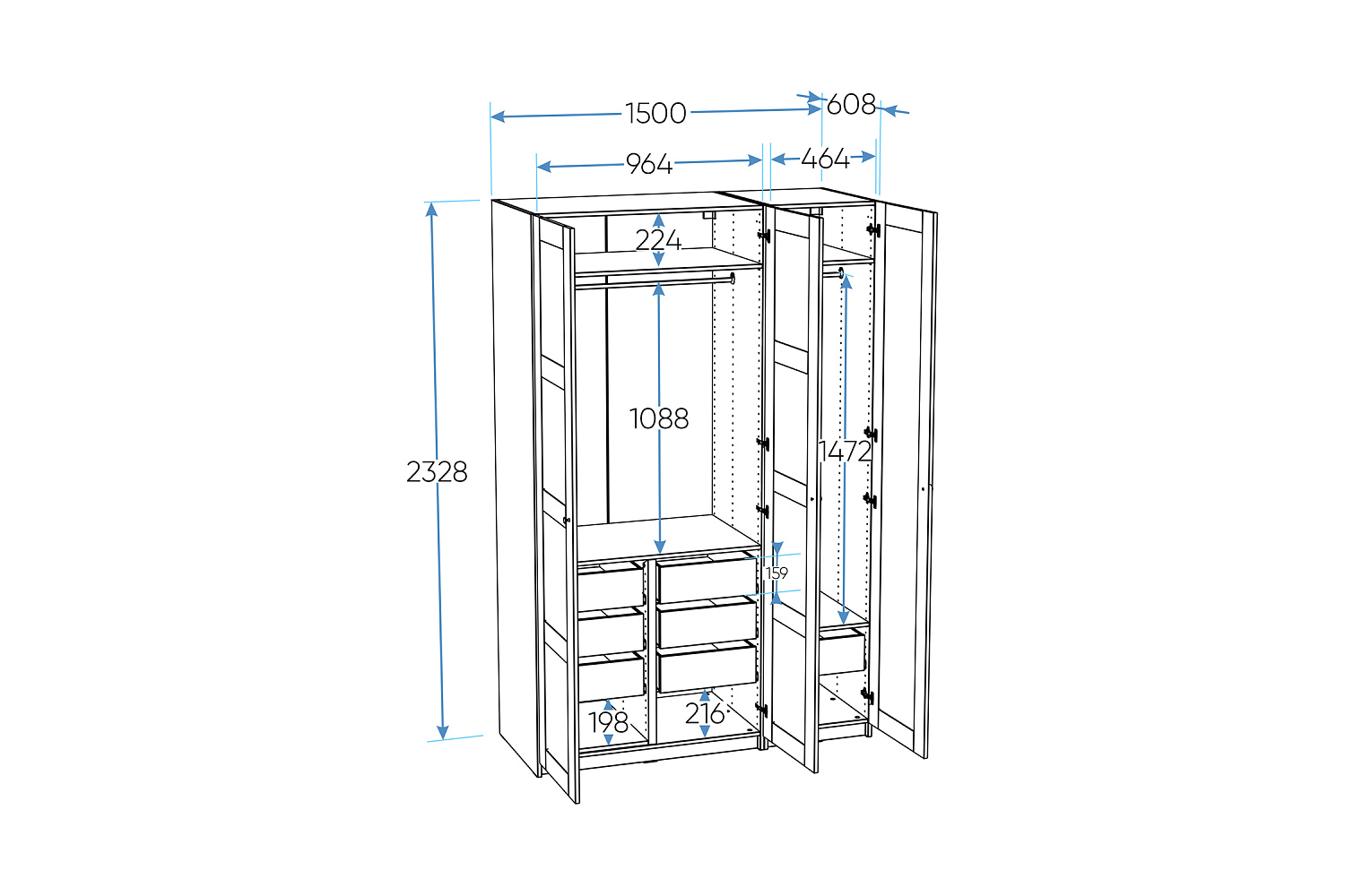 Гардеробная прямая Макс №8 серая