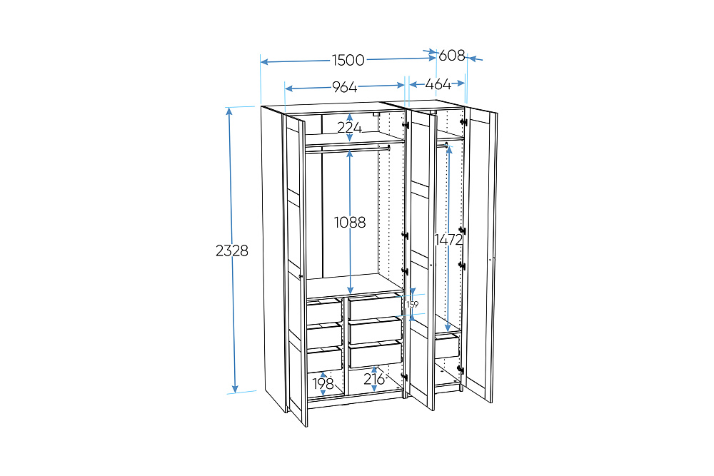 Гардеробная прямая Макс №8 серая
