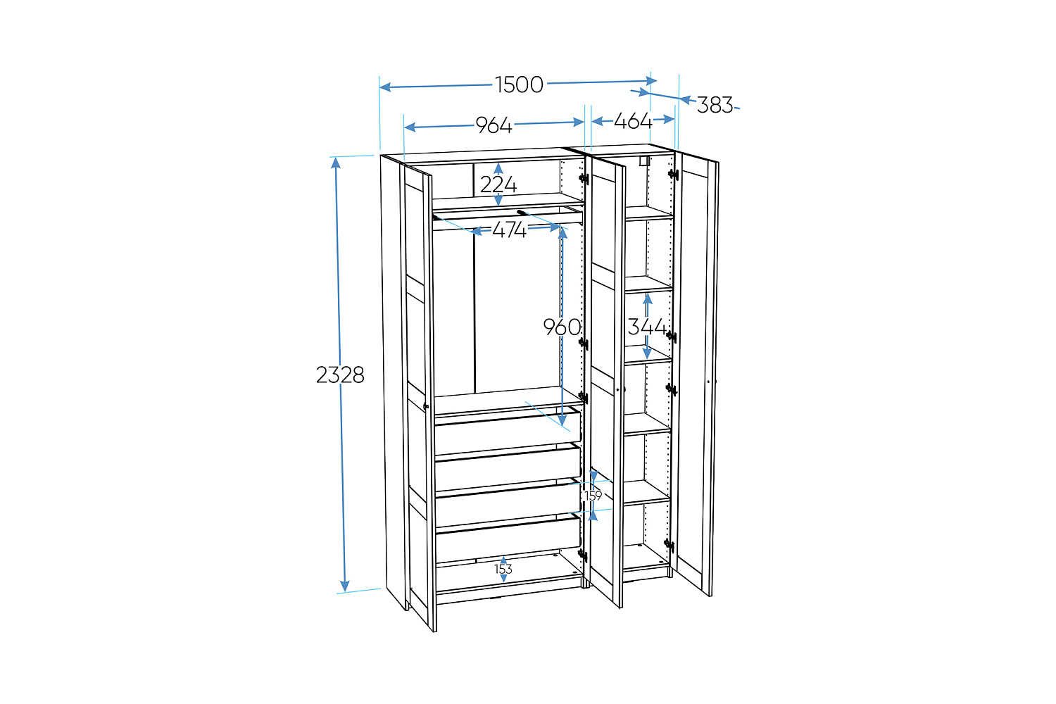 Гардеробная прямая Макс №10 серая