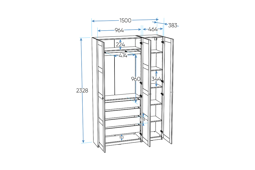 Гардеробная прямая Макс №10 серая