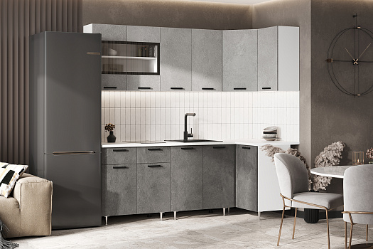 Кухня угловая Рио NEW 2.2 х 1.0 м бетон светлый / бетон темный