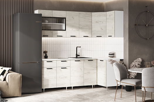 Кухня угловая Рио NEW 2.2 х 1.0 м дуб крафт белый