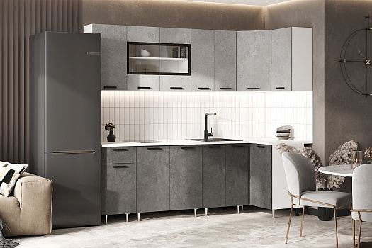 Кухня угловая Рио NEW 2.4 х 1.0 м бетон светлый / бетон темный