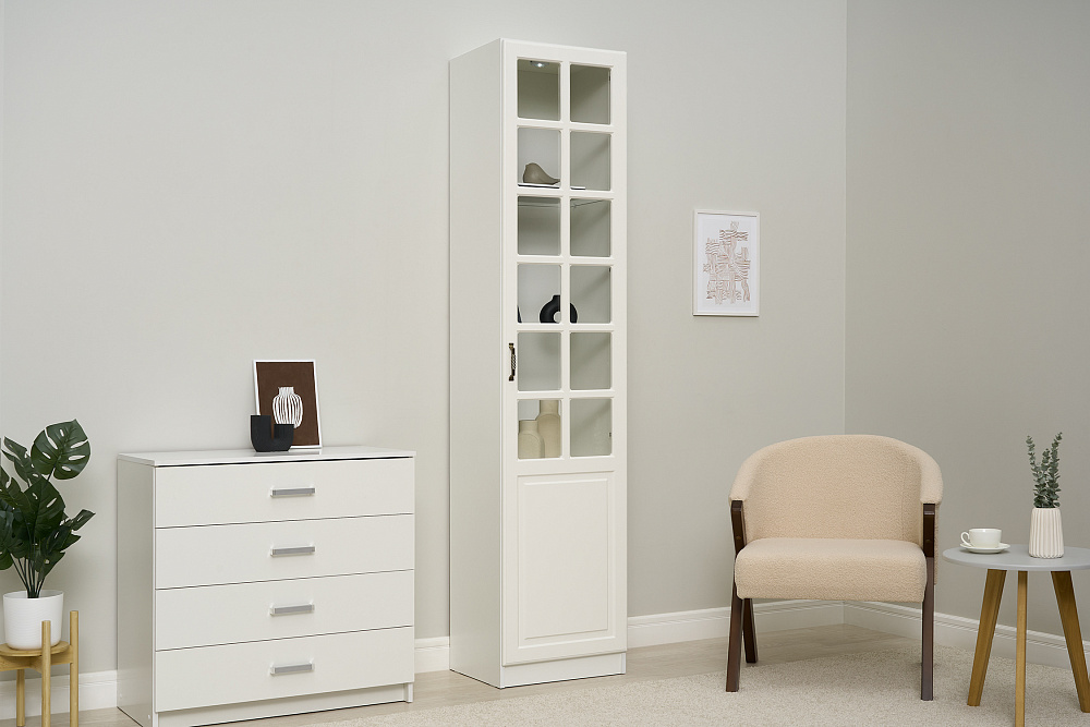 Шкаф-витрина Ливерпуль белый / ясень ваниль