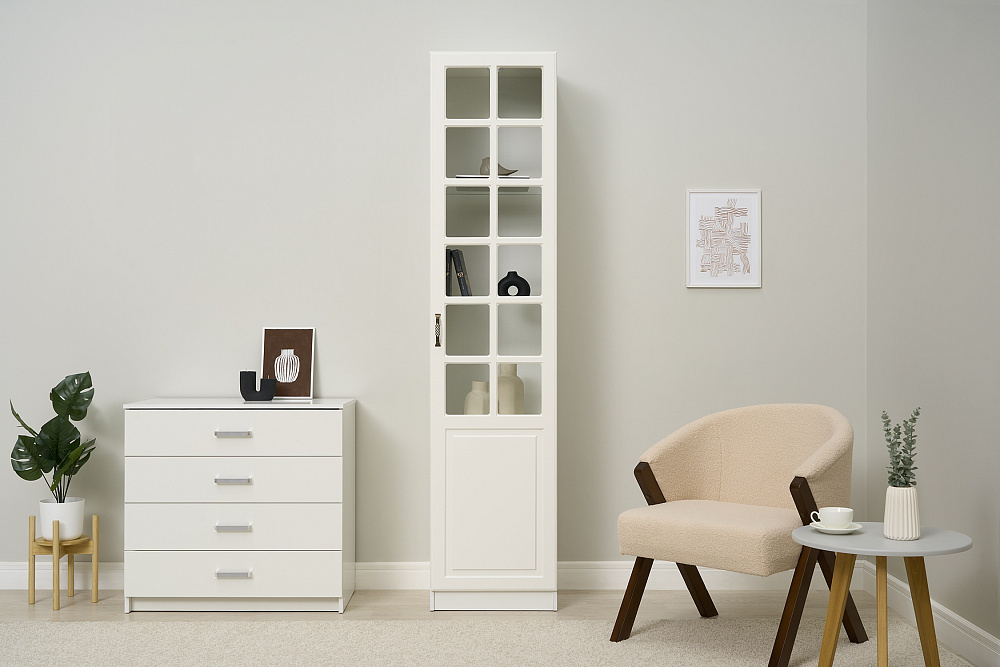 Шкаф-витрина Ливерпуль белый / ясень ваниль