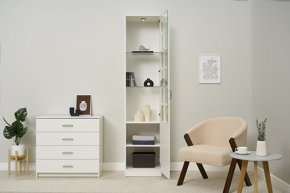 Шкаф-витрина Ливерпуль белый / ясень ваниль