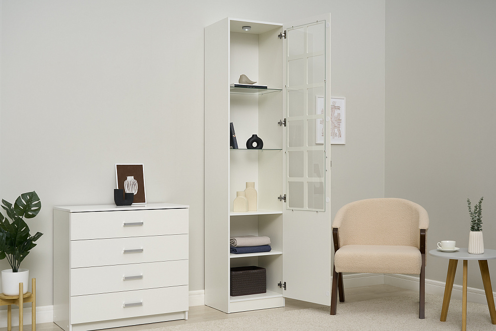 Шкаф-витрина Ливерпуль белый / ясень ваниль