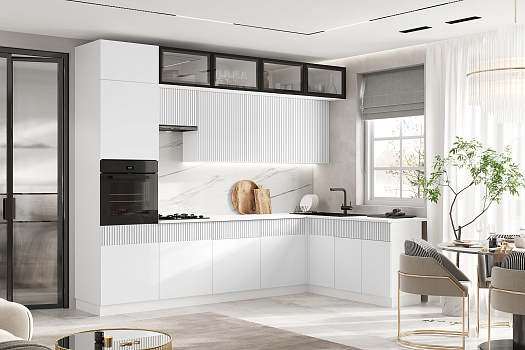 Кухня угловая Оливия 3.0 х 1.8 м белый снег софт