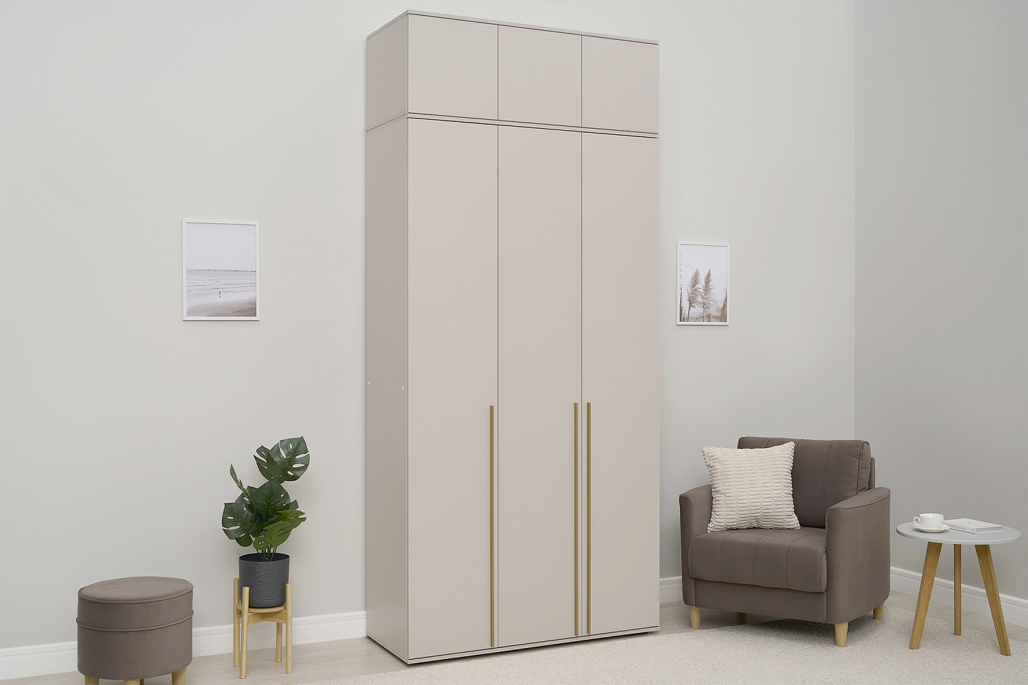 Шкаф 3-х створчатый с антресолью Норд кашемир