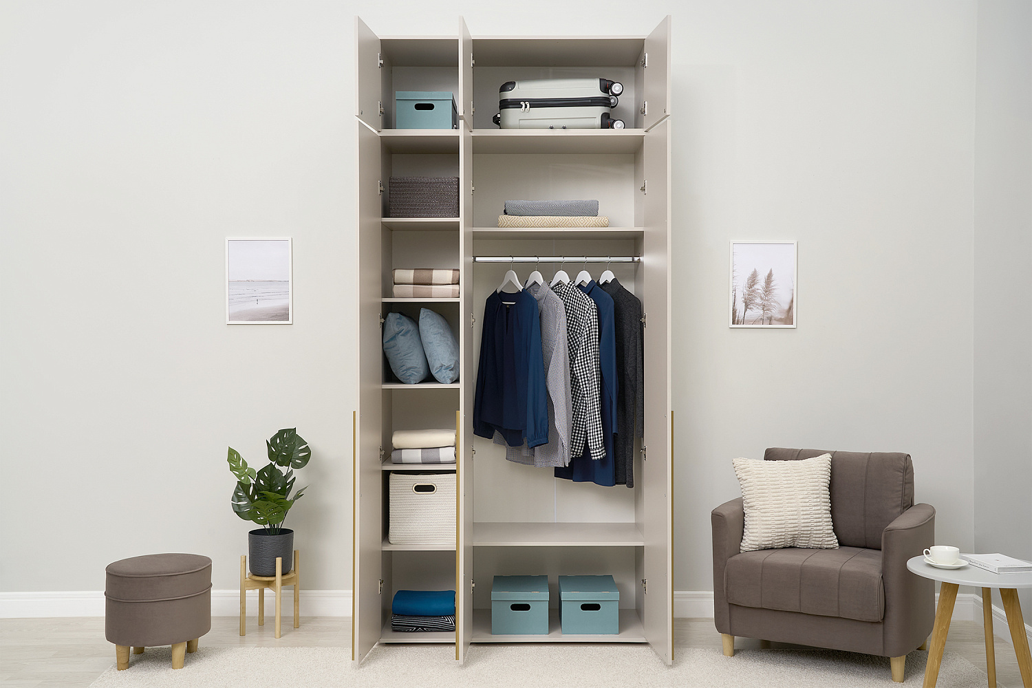 Шкаф 3-х створчатый с антресолью Норд кашемир