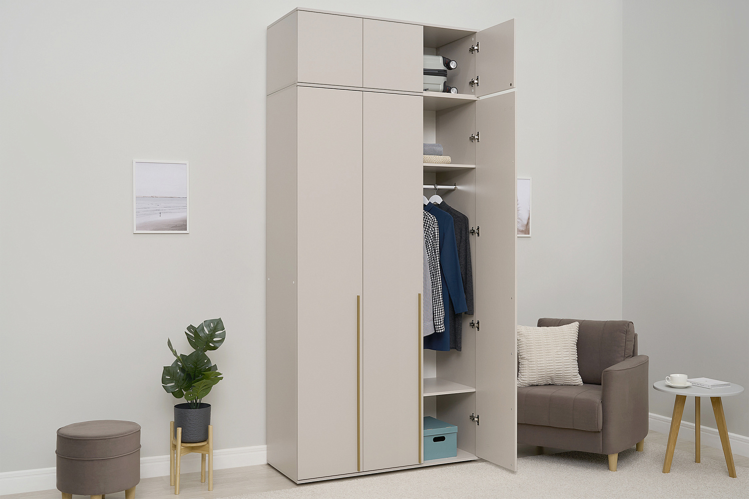 Шкаф 3-х створчатый с антресолью Норд кашемир