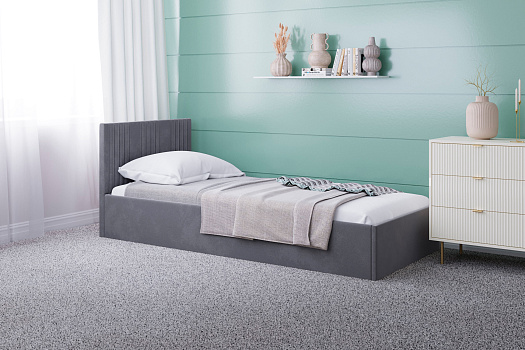 Кровать односпальная Амелия велюр серый