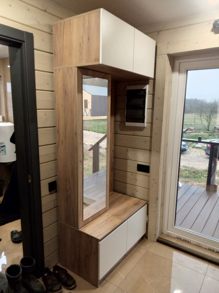 Вешалка с зеркалом Веллум дуб крафт золотой / белый