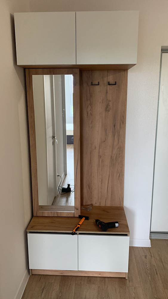 Вешалка с зеркалом Веллум дуб крафт золотой / белый