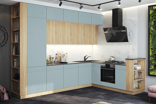 Кухня угловая Техно-5 3.2 на 2.24 м сонома / браш деним блю