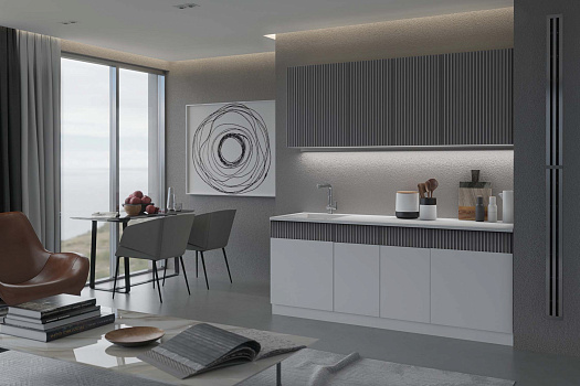 Кухня Оливия 2.0 м белый снег софт / графит софт