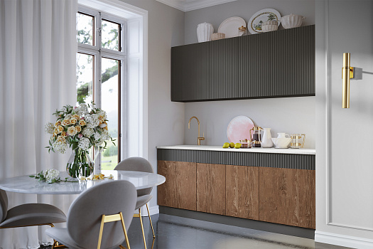 Кухня Оливия 2.0 м экзотическое дерево амазония / графит софт