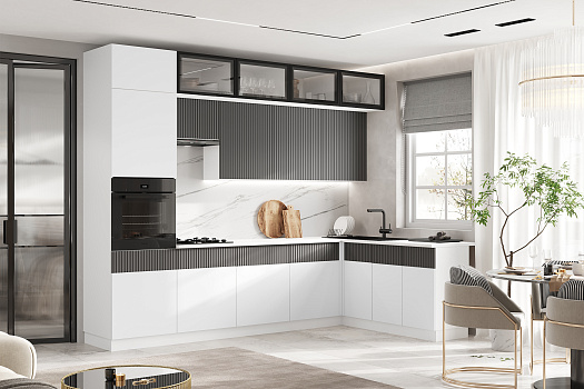 Кухня угловая Оливия 3.0 х 1.8 м белый снег софт / графит софт new