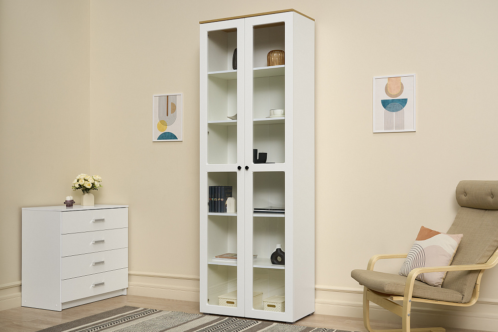 Шкаф-витрина Остин 16.394.02 белый шагрень / дуб крафт золотой