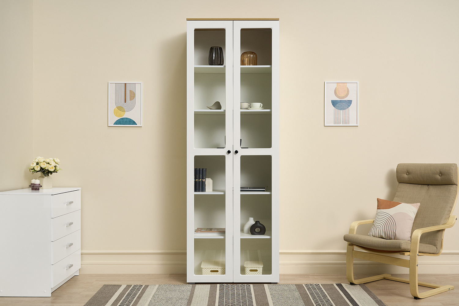 Шкаф-витрина Остин 16.394.02 белый шагрень / дуб крафт золотой