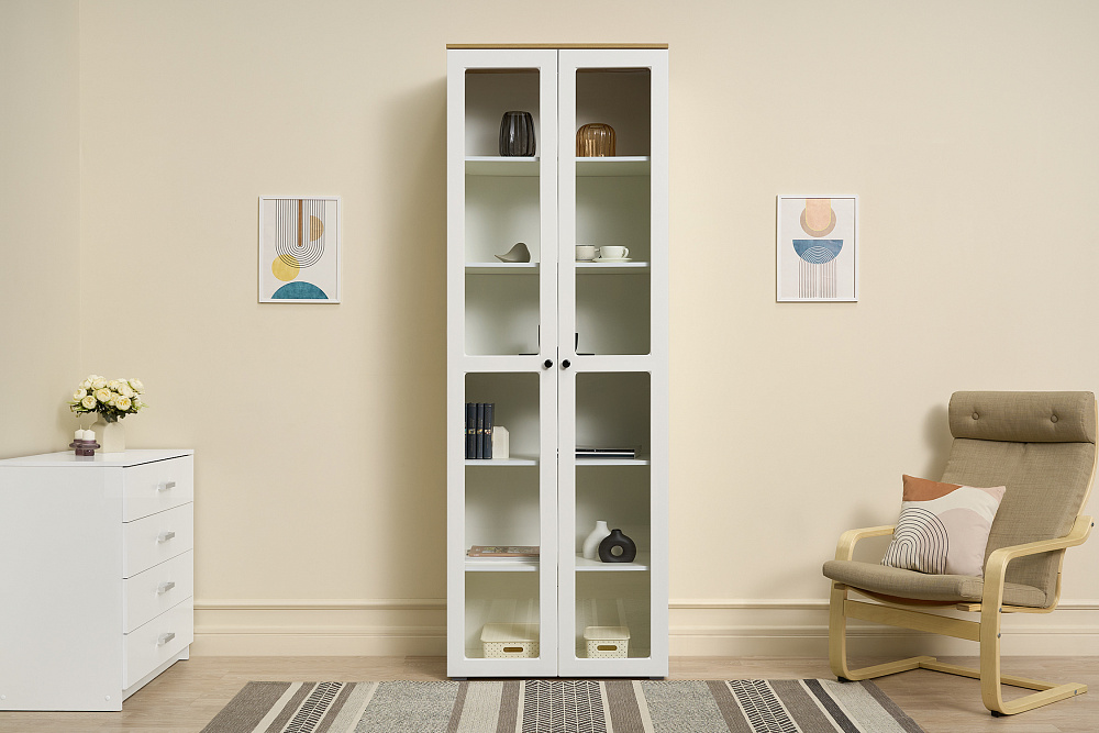 Шкаф-витрина Остин 16.394.02 белый шагрень / дуб крафт золотой