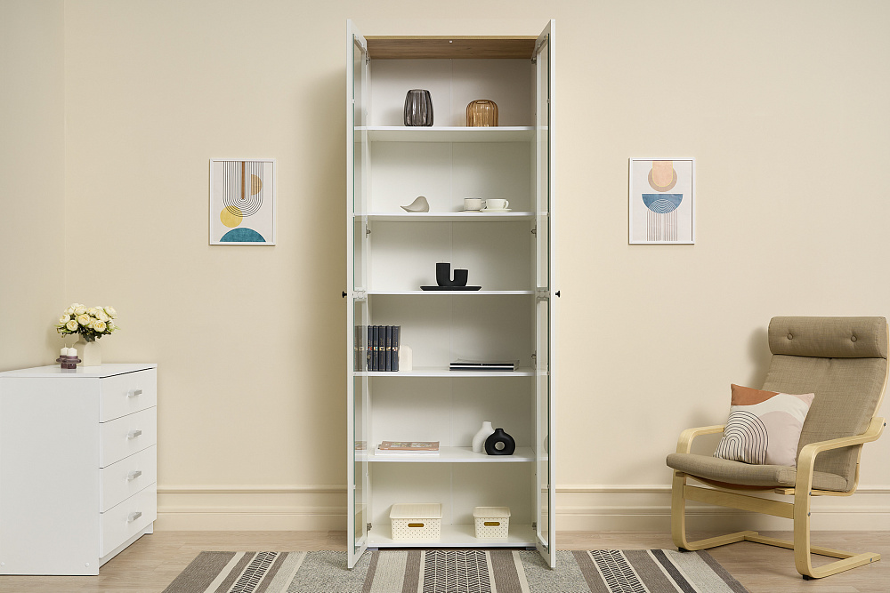 Шкаф-витрина Остин 16.394.02 белый шагрень / дуб крафт золотой