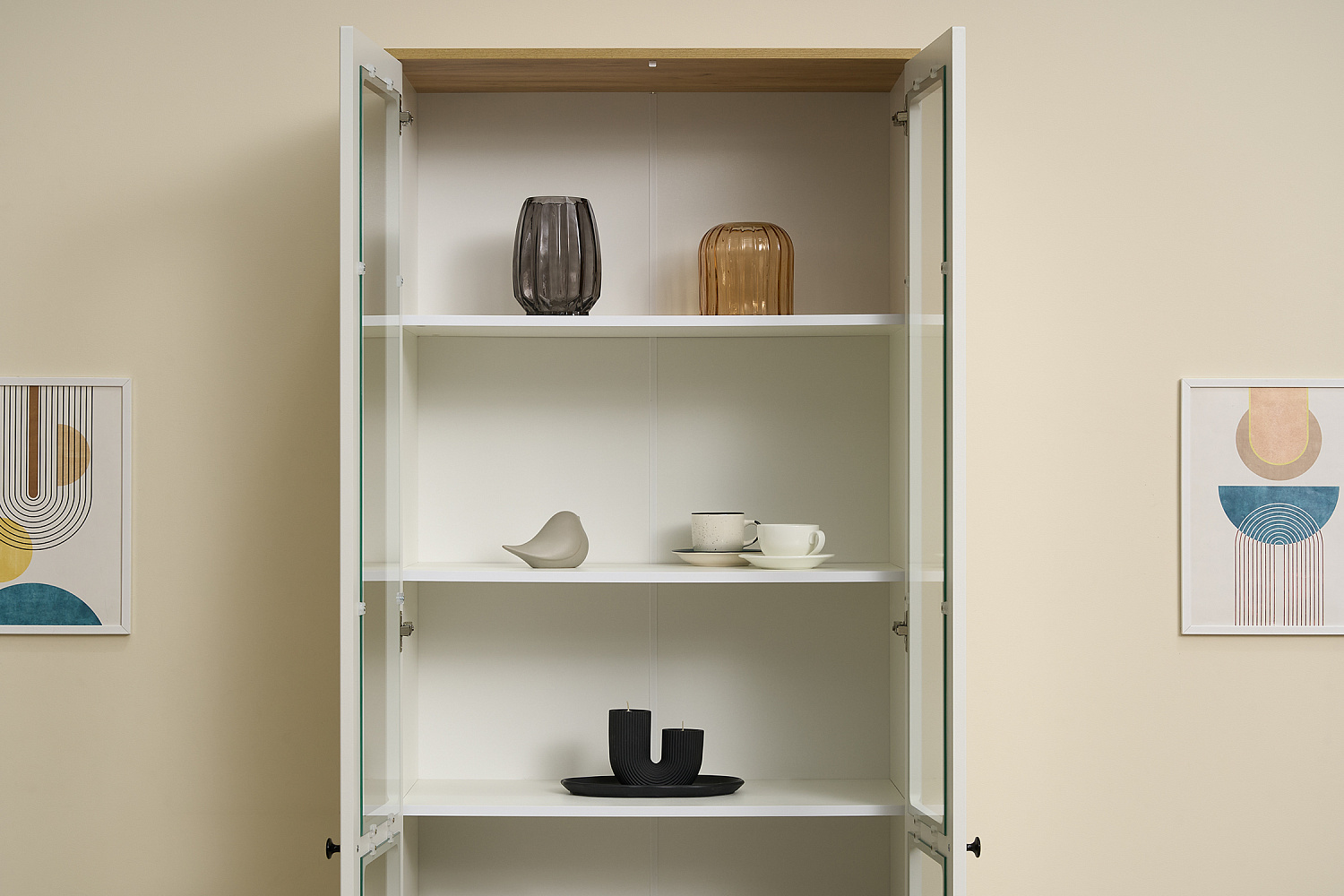 Шкаф-витрина Остин 16.394.02 белый шагрень / дуб крафт золотой