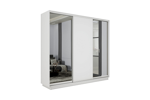 Шкаф-купе трехдверный с двумя зеркалами Экспресс 2 белый снег