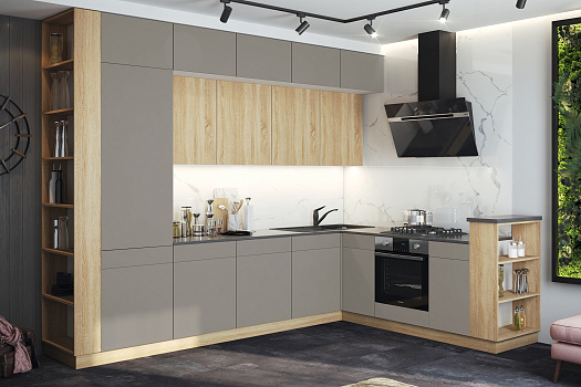 Кухня угловая Техно-5 3.2 на 2.24 м сонома / браш текстура грей